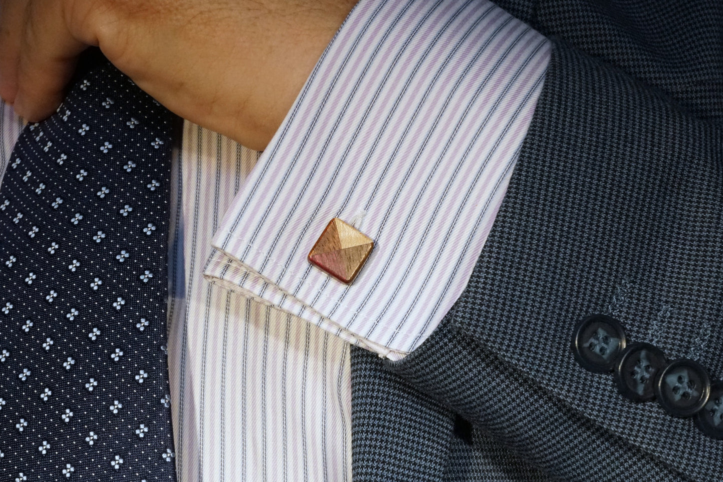 Natural Wood Art Deco Cuff Links Elegant Design | Wooden Anniversary Gift | Men's Fashion
