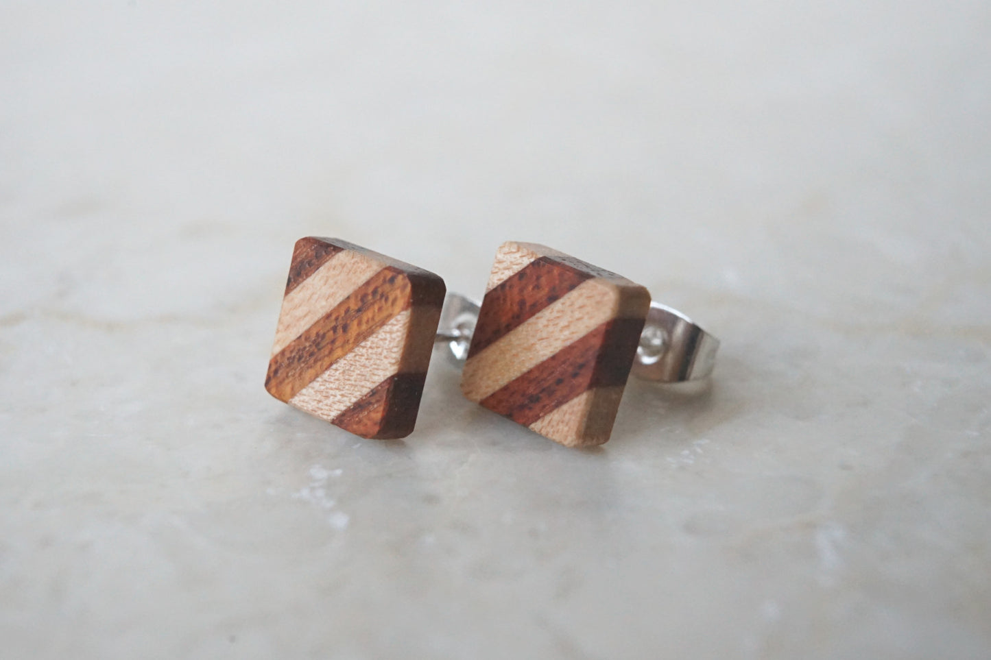 Natural Wooden Earrings - Handcrafted from Maple and Bloodwood with a Beautiful Shine