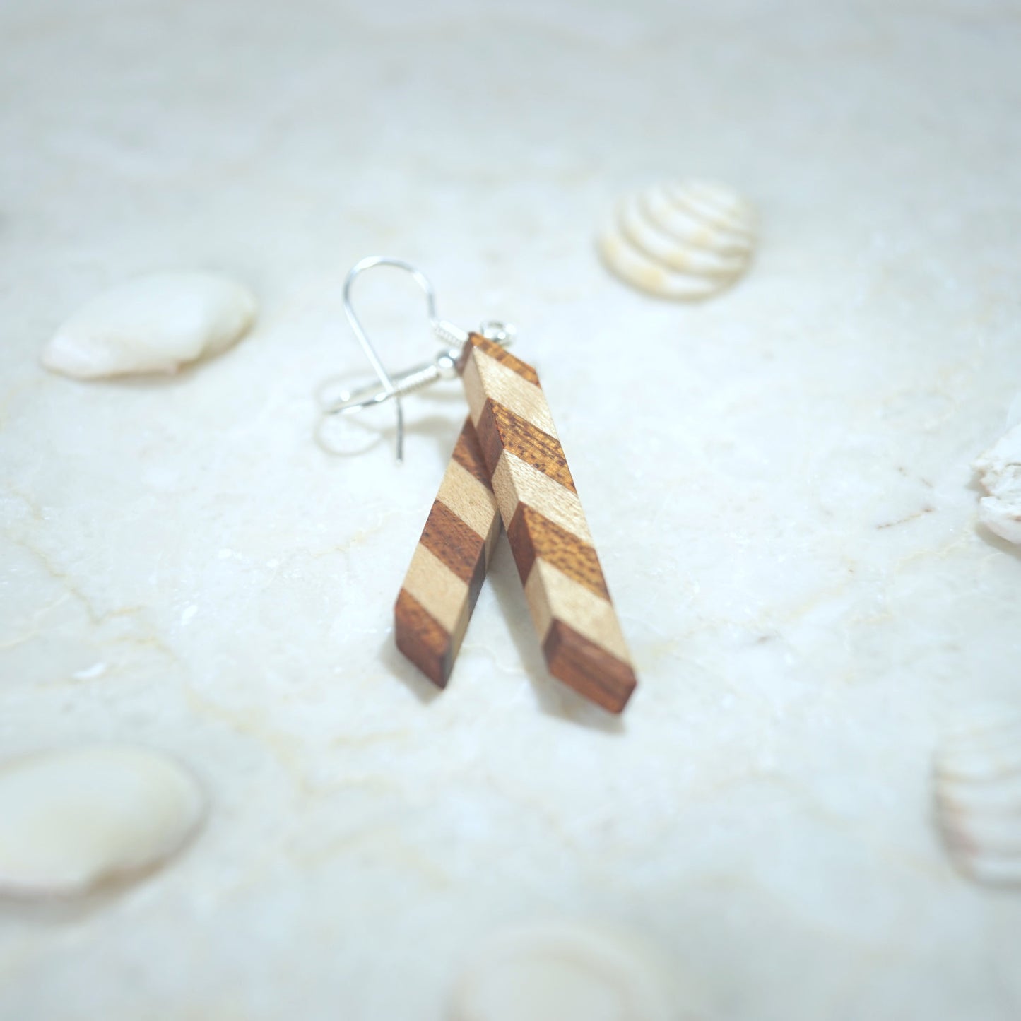 Small Dangling Earrings Made of Maple and Bloodwood