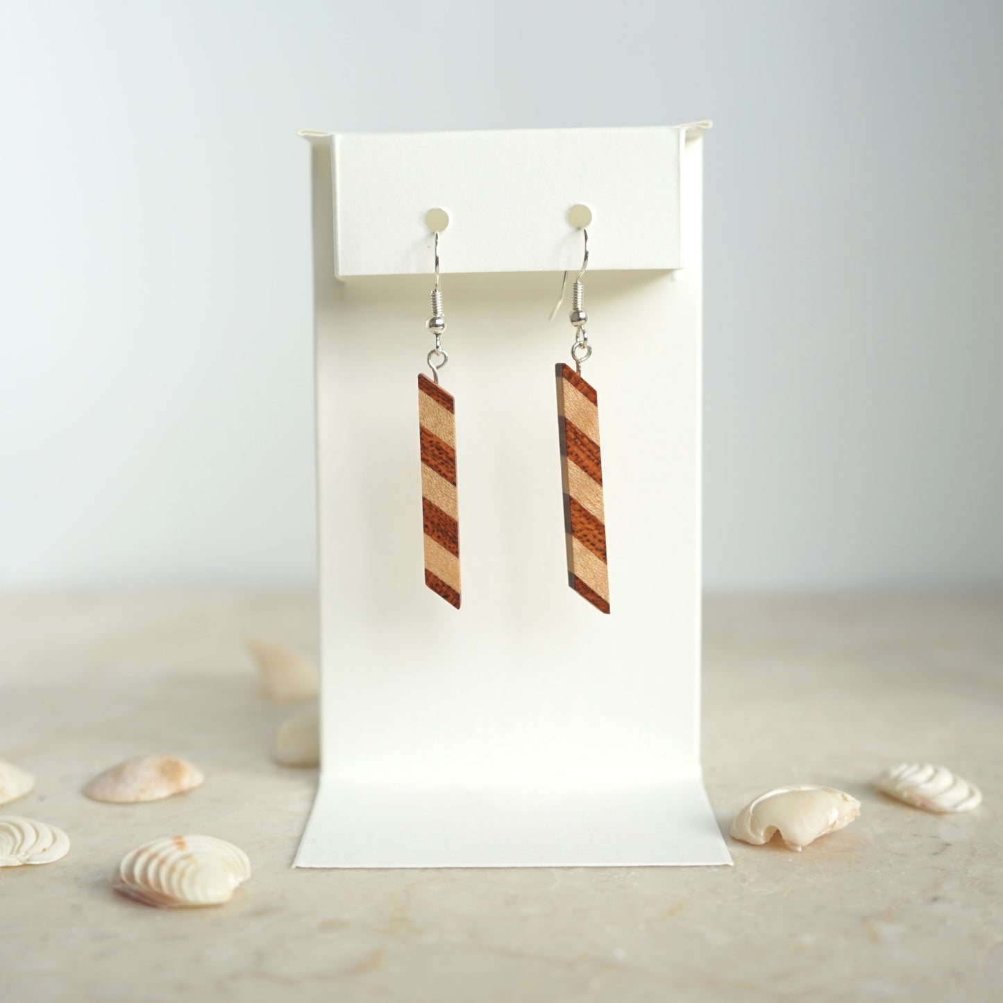 Small Dangling Earrings Made of Maple and Bloodwood