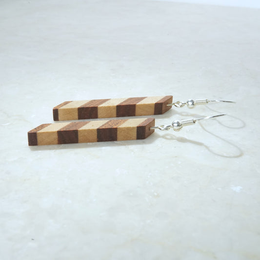 Small Dangling Earrings Made of Maple and Bloodwood