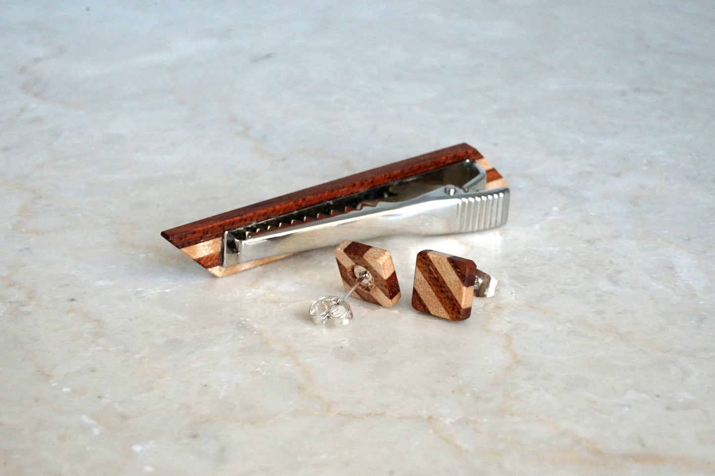 The Perfect Gift for Couples : Jewelry Set of Tie Bar and Matching Earrings