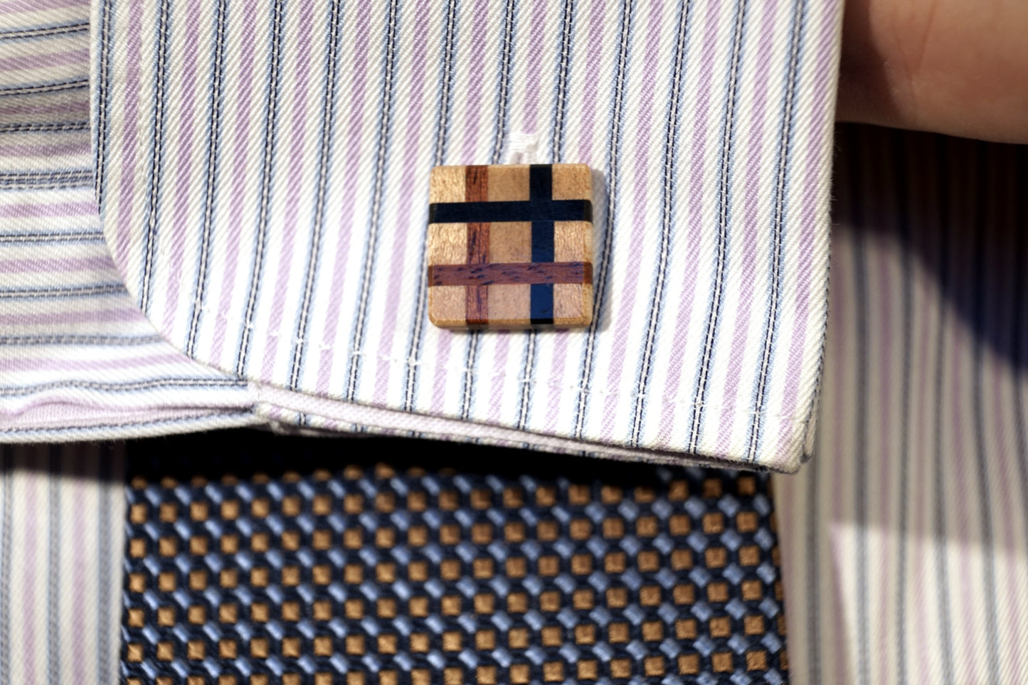 Natural Wood Elegant Cuff Links, Checkerd Design, Ebony Mahogany Maple, Groom Gift, Gift for Father, Gift for Wooden Anniversary