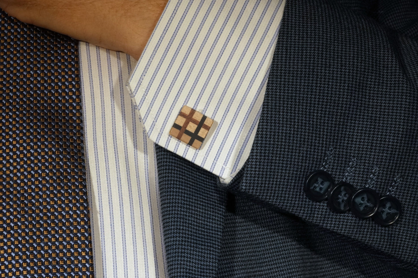 Natural Wood Elegant Cuff Links, Checkerd Design, Ebony Mahogany Maple, Groom Gift, Gift for Father, Gift for Wooden Anniversary