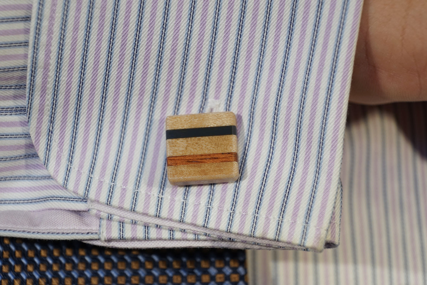 Wood Cuff Links Maple with Ebony/Mahogany Stripes