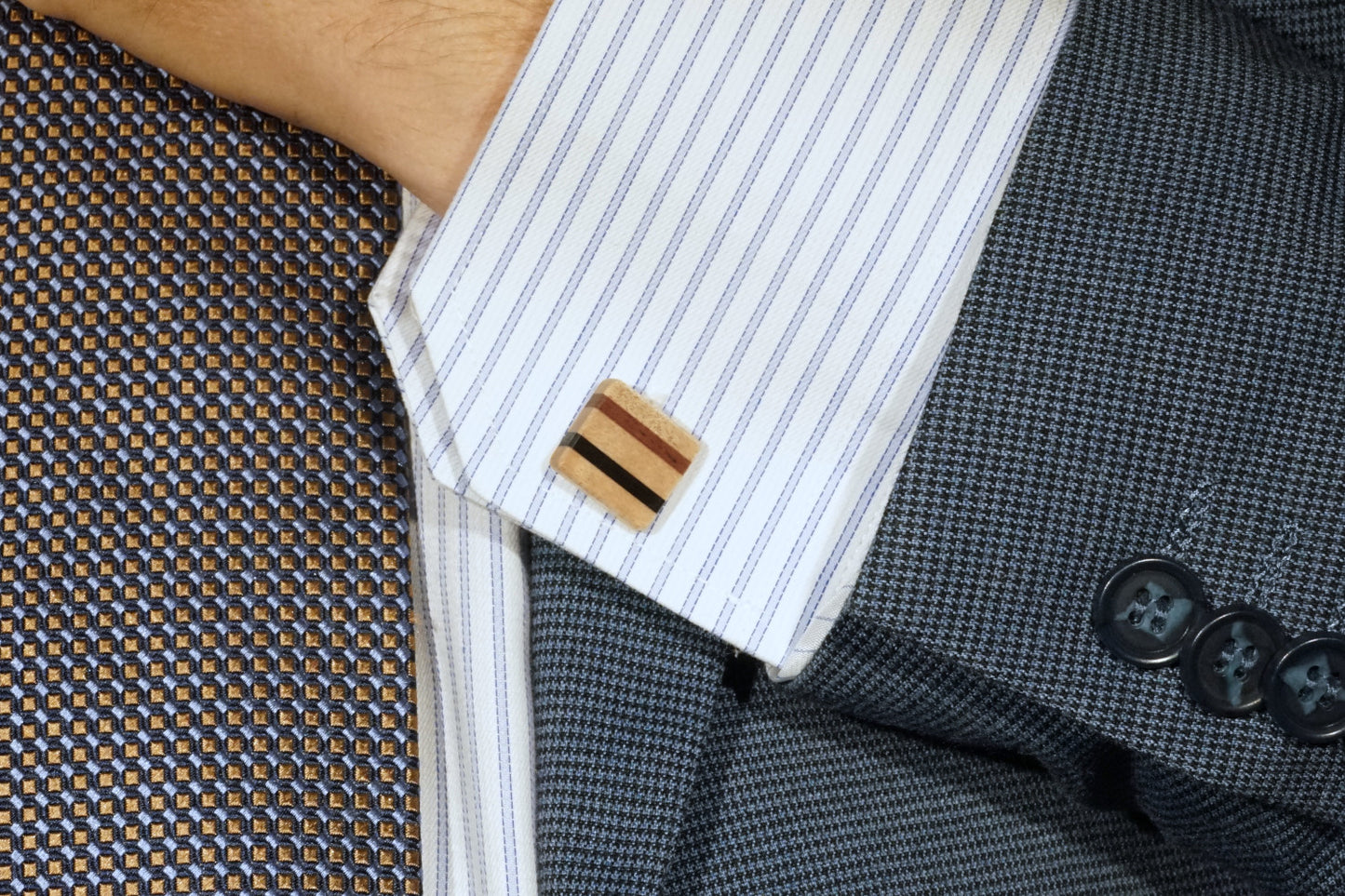 Wood Cuff Links Maple with Ebony/Mahogany Stripes