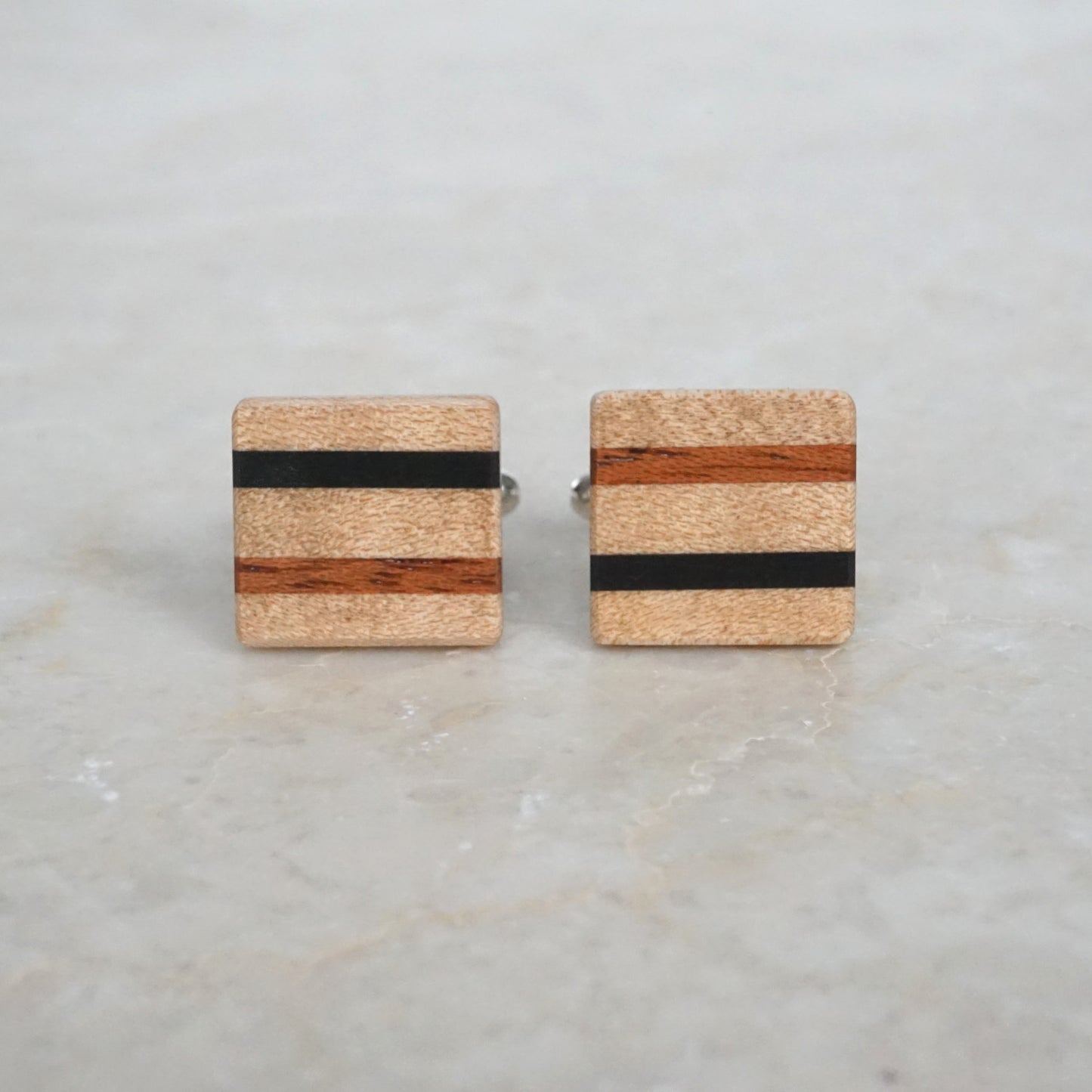 Wood Cuff Links Maple with Ebony/Mahogany Stripes