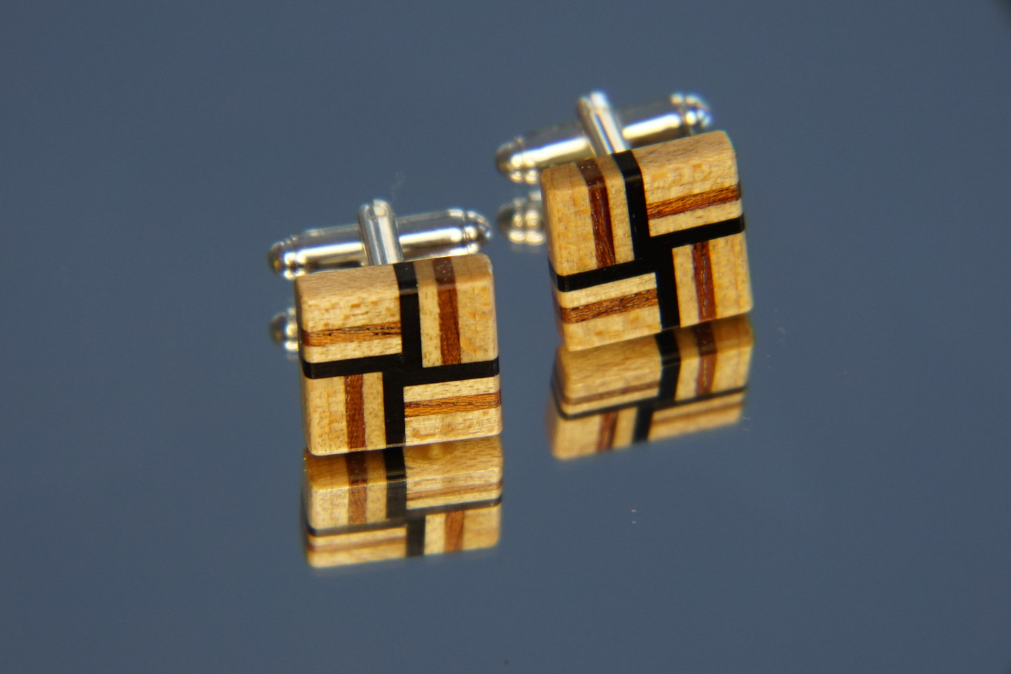 Wood Cufflinks Maple with Ebony/Mahogany Knot Pattern