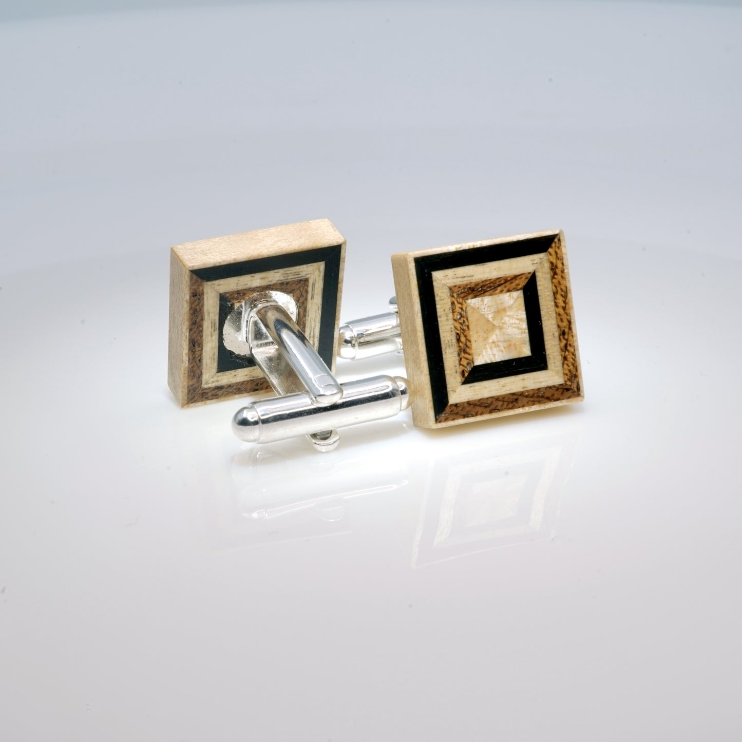 Sparkling cufflinks made of wood