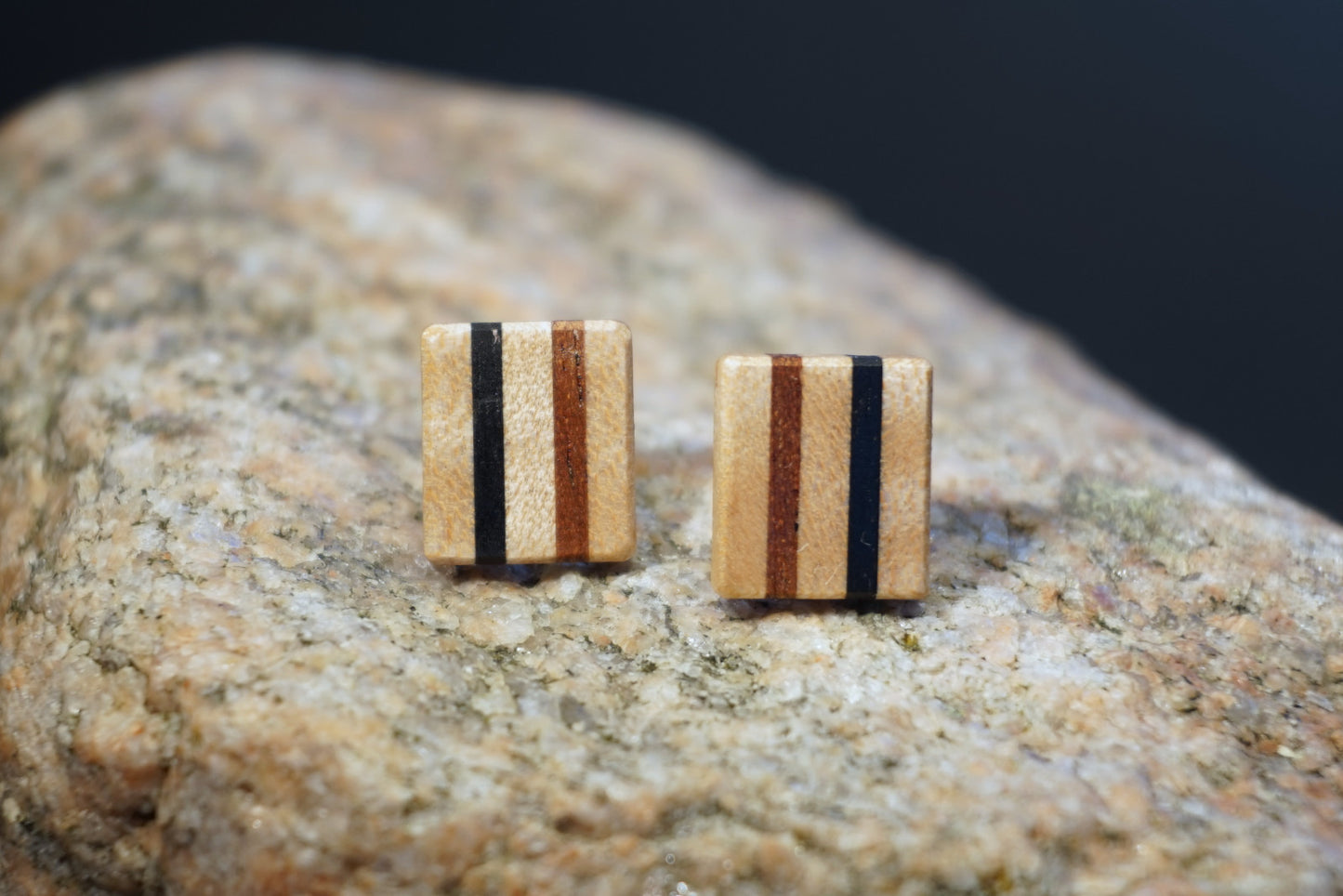 Striped Wooden Stud Earrings, Simple and Elegant, Made of Natural Wood, 5th Anniversary Gift, Gift for Mother, Gift for Girlfriend, Handmade