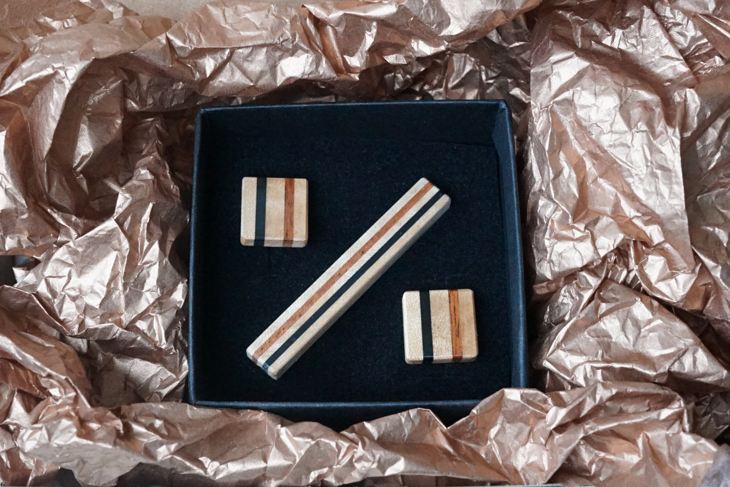 Wooden Tie Bar and Cufflinks Art Deco Style | Wooden Anniversary Gift | Wood Tie Clip Cufflinks | Gift for dad | Gift for Husband/Boyfriend