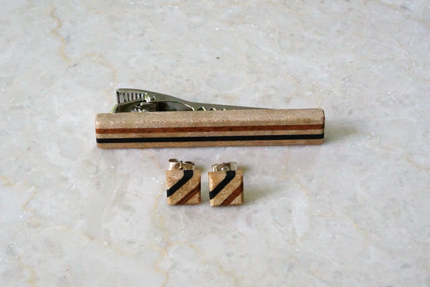 Engagement Gift for Couples : Jewelry Set of Tie Bar and Matching Earrings