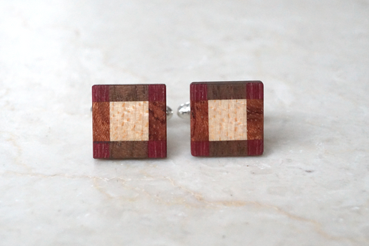 Natural Wood Cuff Links with Geometric Design, Groomsmen Gift, 5th Anniversary Gift, Gift for Dad/Husband/Boyfriend