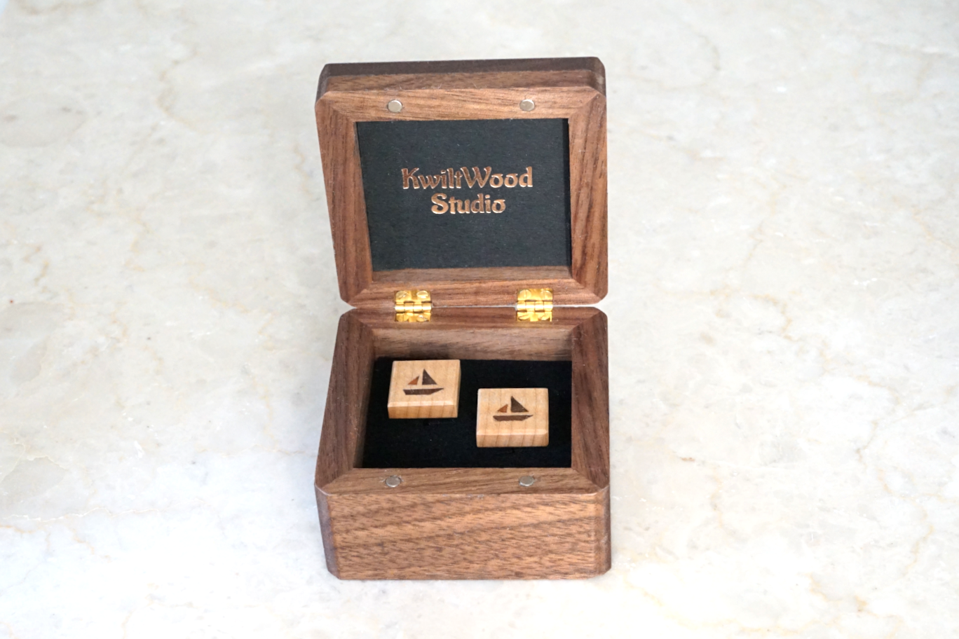 Natural Wood Inlay Cuff Links with Sailing Boat | Yachting Gift