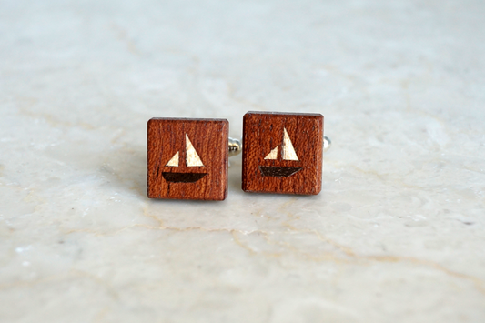 Natural Wood Inlay Cuff Links for Sailing Enthusiasts