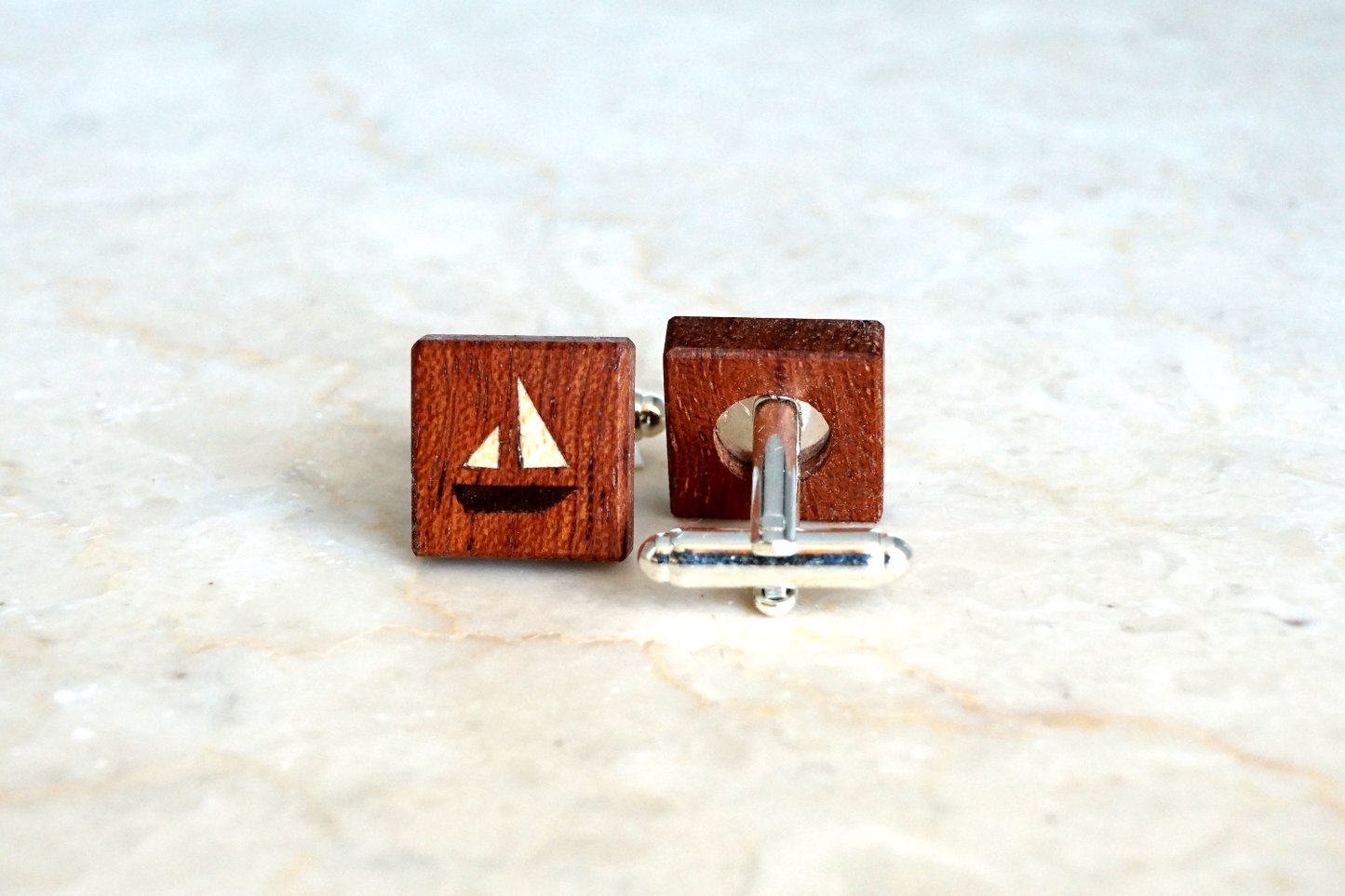 Natural Wood Inlay Cuff Links for Sailing Enthusiasts