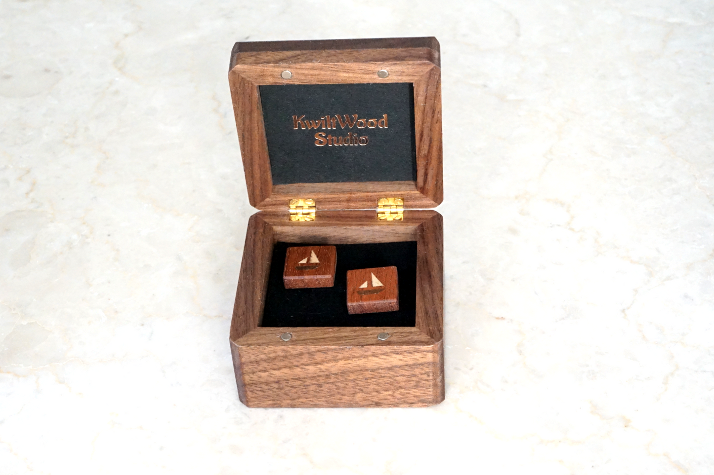 Natural Wood Inlay Cuff Links for Sailing Enthusiasts